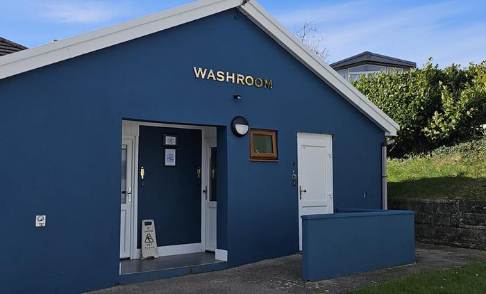 Platinum loo of the year Award winning touring washrooms.  With waterfall showers, baby changing area,  toilets, large mirror and hot and cold sinks.